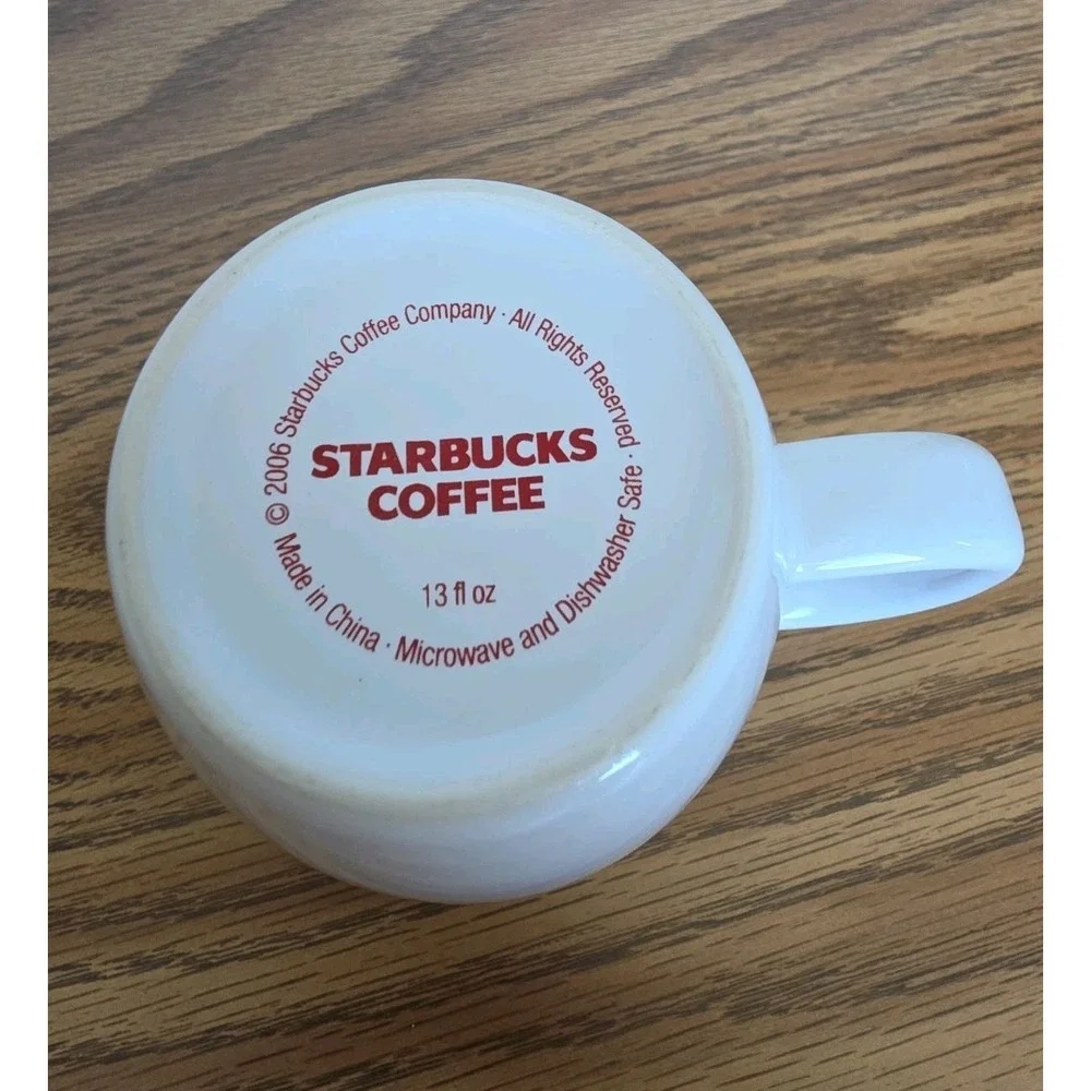 Starbucks Mug, White and Red, 13oz. 2006 EUC Vintage Style MCM